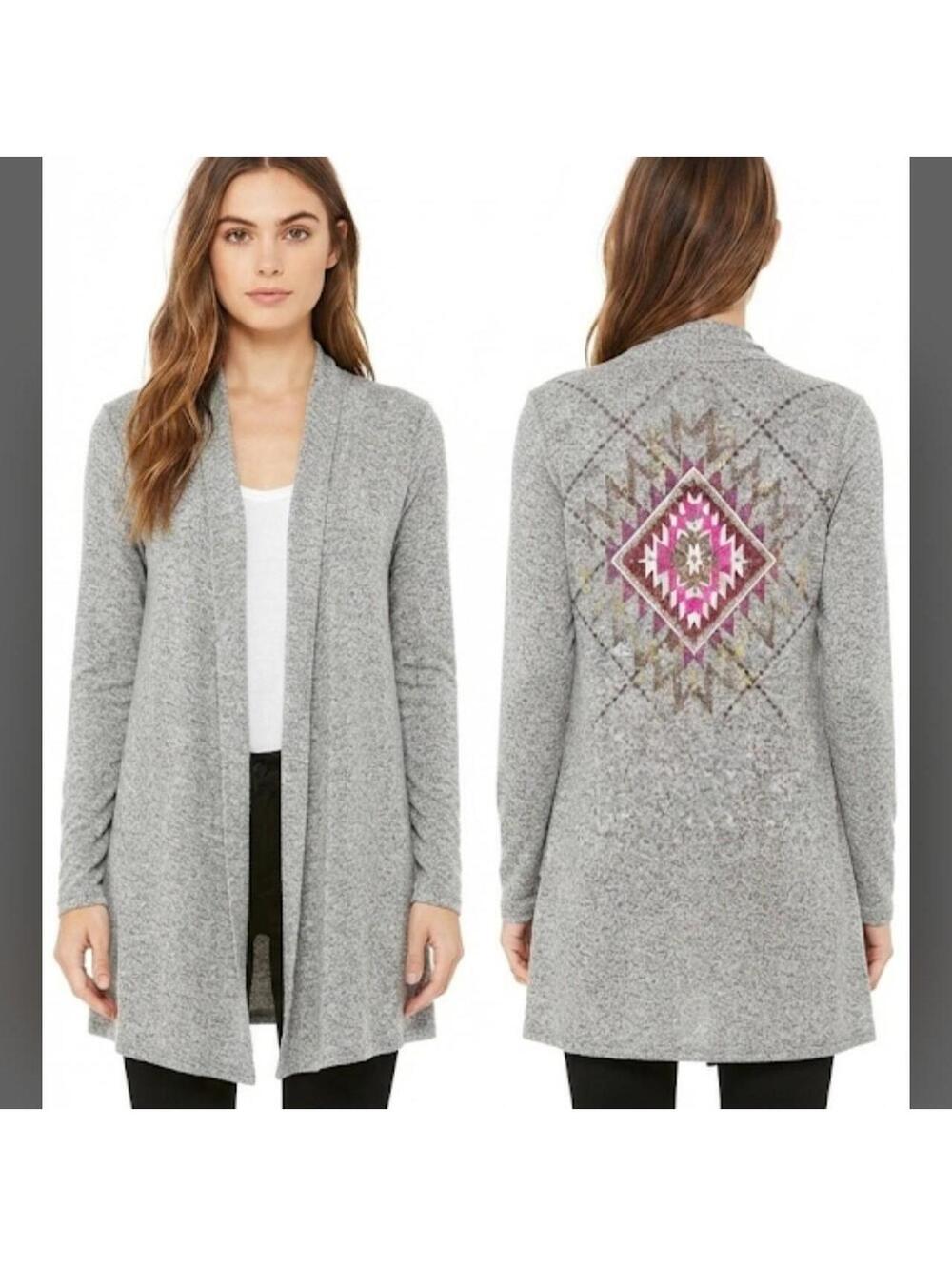 Beautees, made in Los Angeles, Gray Open Front Long Cardigan Size M 10/12